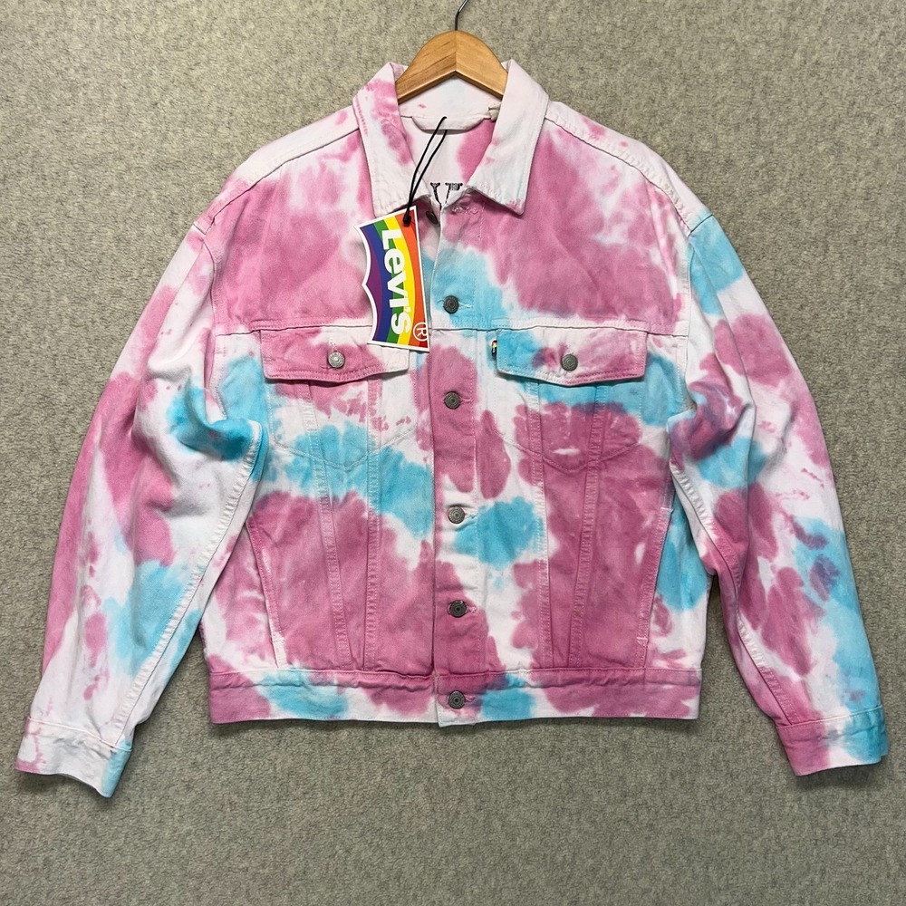 Levi's Women's Trucker Jacket Multicolor‎ Pride Tie Dye Use Your Voice Denim S